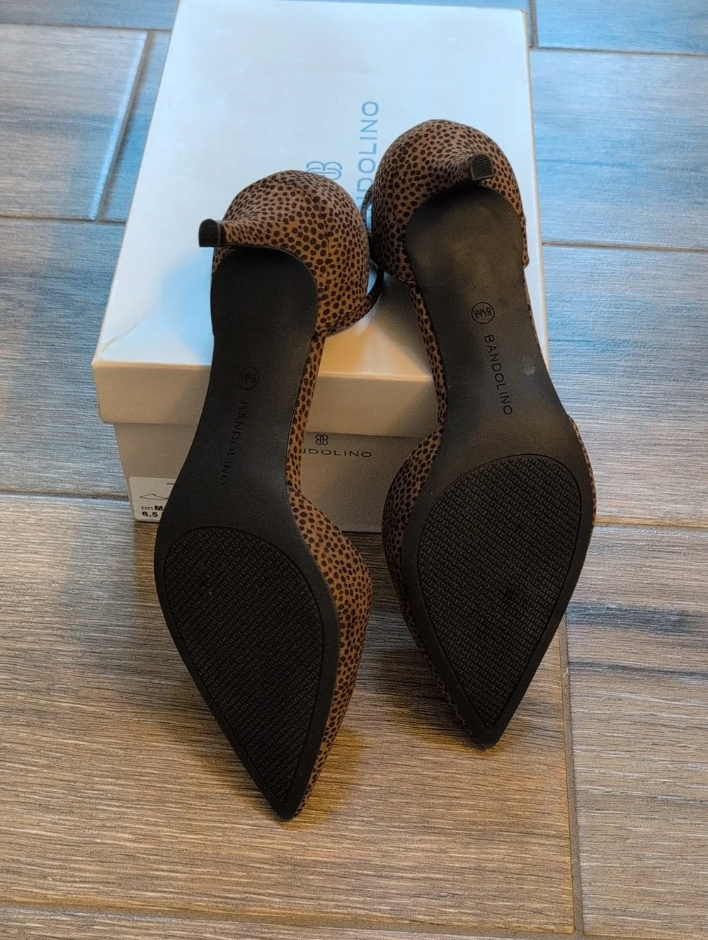 Bandolino Black Brown Animal Print Pointed-Toe Ankle-Strap Heels